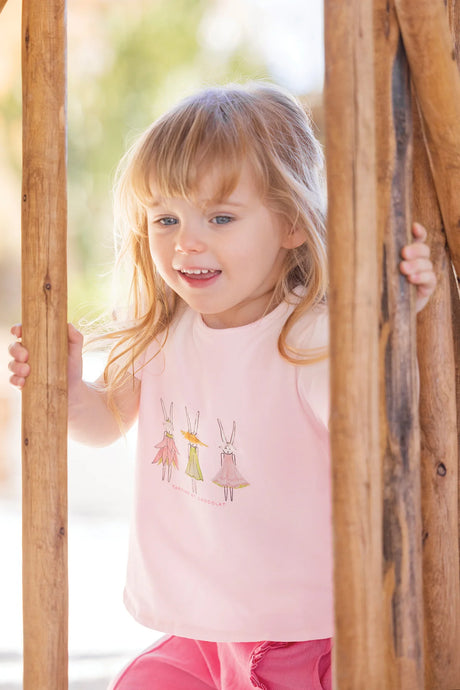 T-Shirt - Pale Pink Cotton Illustration Rabbit