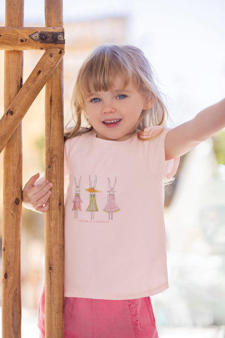 T-Shirt - Pale Pink Cotton Illustration Rabbit