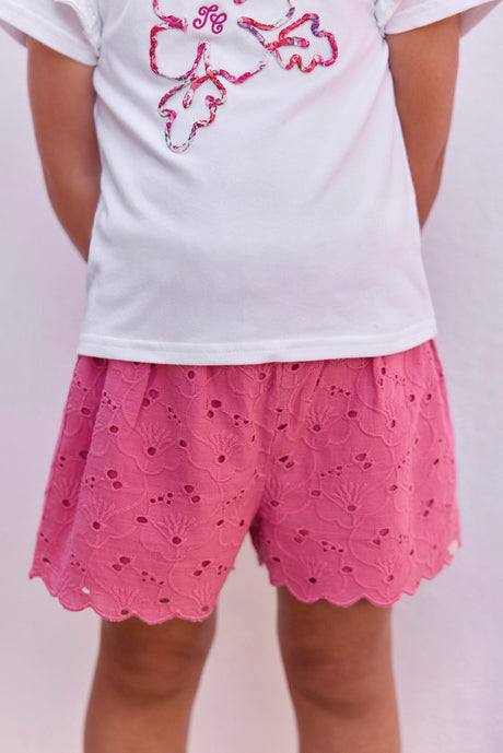 Shorts - Pink Cotton Embroidery English