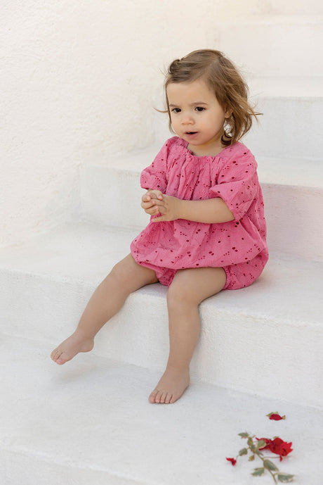Jumpsuit - Pink Cotton Embroidery English