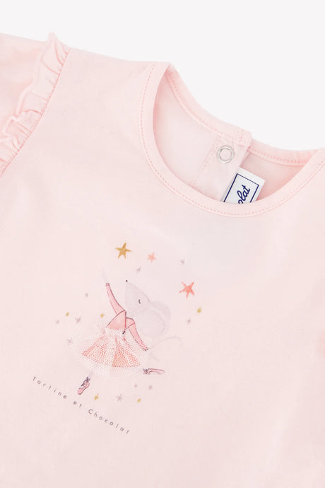 T-Shirt Misty Pink Cotton Dancing Mouse Print