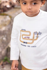 T-Shirt Mustard Cotton Racing Print