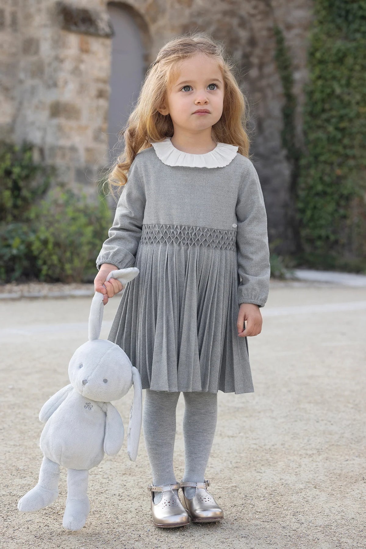 Dress - Mid-Grey Round Neck Flat Pleats