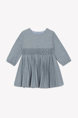 Dress - Mid-Grey Round Neck Flat Pleats
