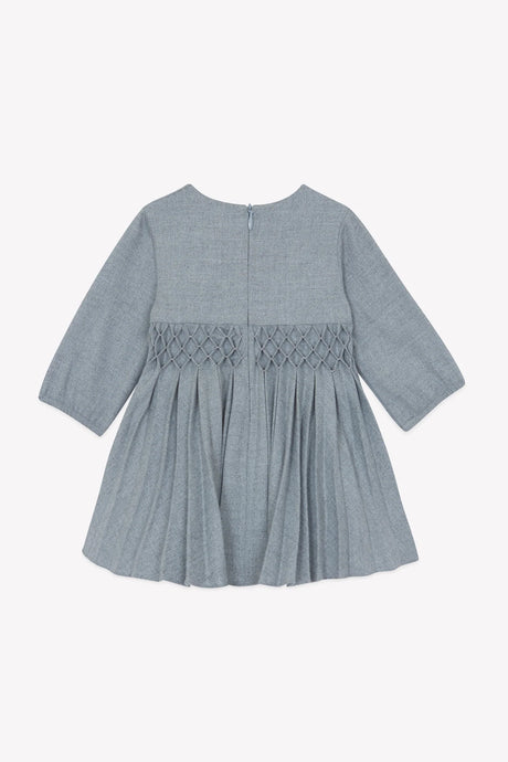 Dress - Mid-Grey Round Neck Flat Pleats