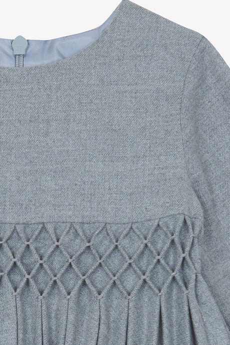 Dress - Mid-Grey Round Neck Flat Pleats