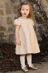 Dress - Pink Cotton Golden Patterns