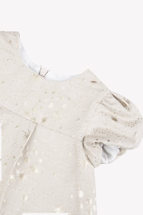 Dress - Ecru Cotton Golden Patterns