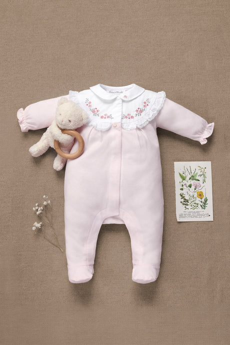 Onesie Pyjamas - Pale Pink Cotton Peter Pan Collar Flowers