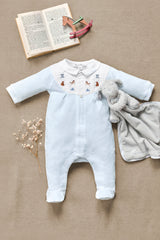 Onesie Pyjamas - Sky Blue Cotton Peter Pan Collar Animals