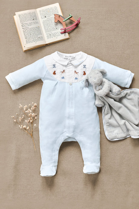 Onesie Pyjamas - Sky Blue Cotton Peter Pan Collar Animals