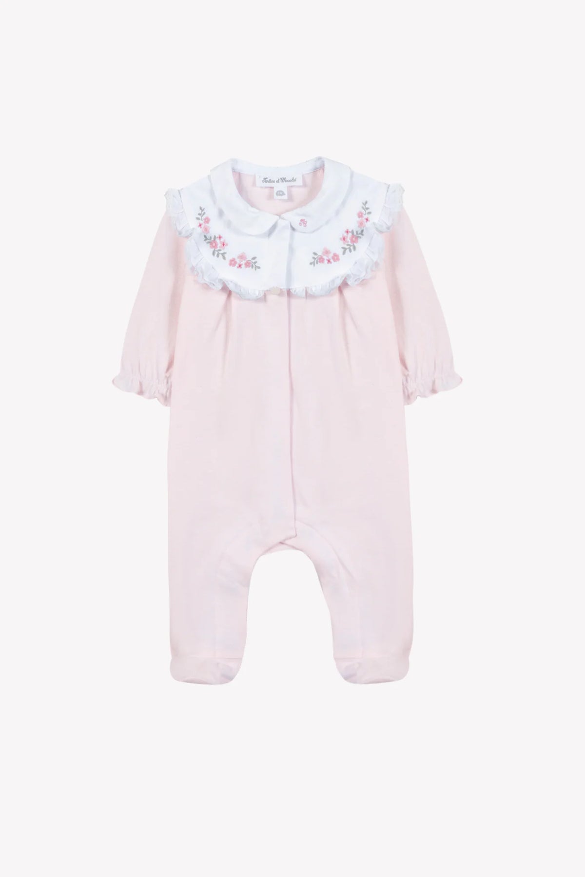 Onesie Pyjamas - Pale Pink Cotton Peter Pan Collar Flowers