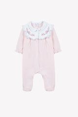 Onesie Pyjamas - Pale Pink Cotton Peter Pan Collar Flowers