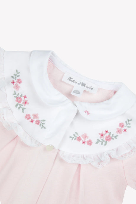 Onesie Pyjamas - Pale Pink Cotton Peter Pan Collar Flowers