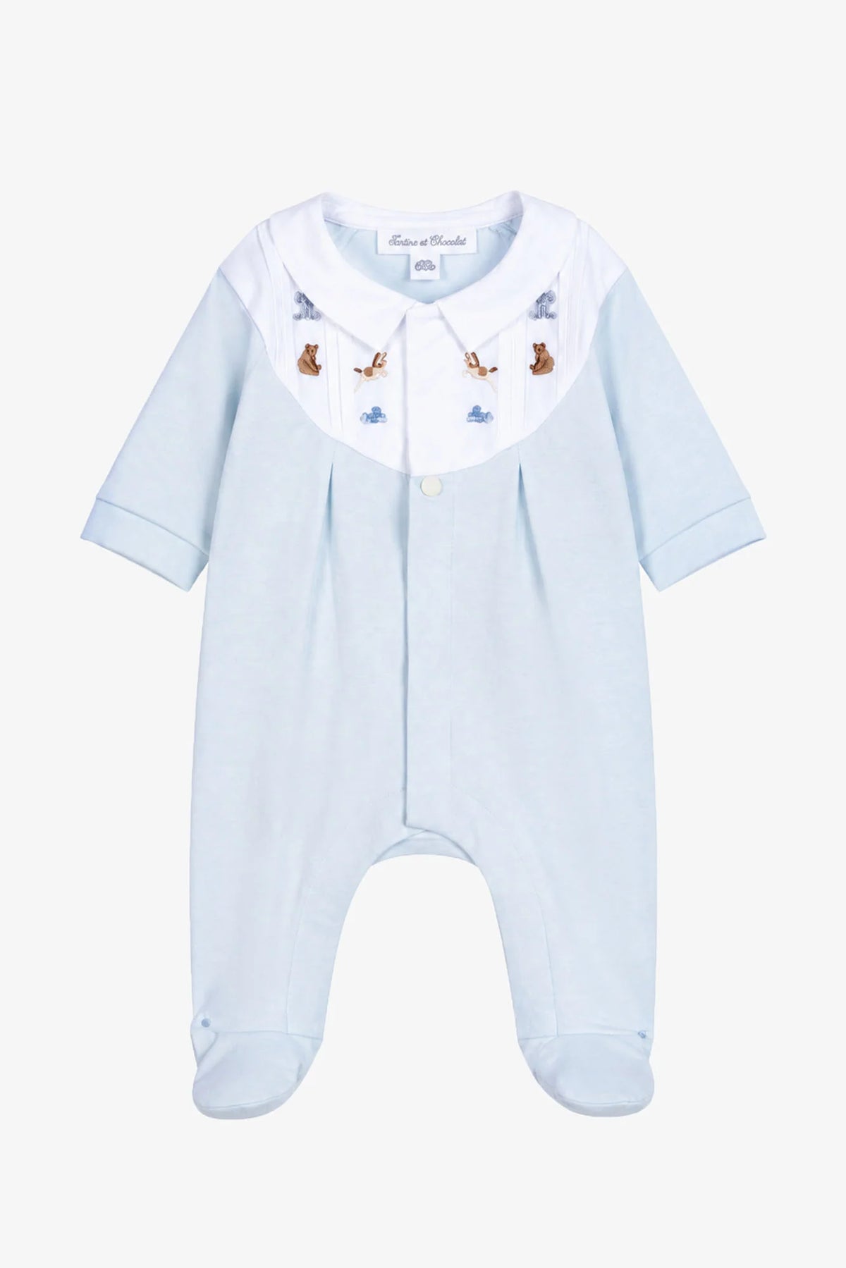 Onesie Pyjamas - Sky Blue Cotton Peter Pan Collar Animals