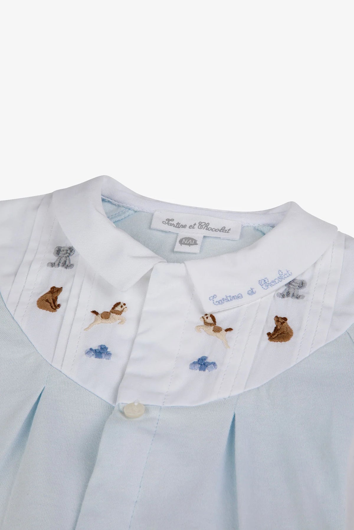 Onesie Pyjamas - Sky Blue Cotton Peter Pan Collar Animals