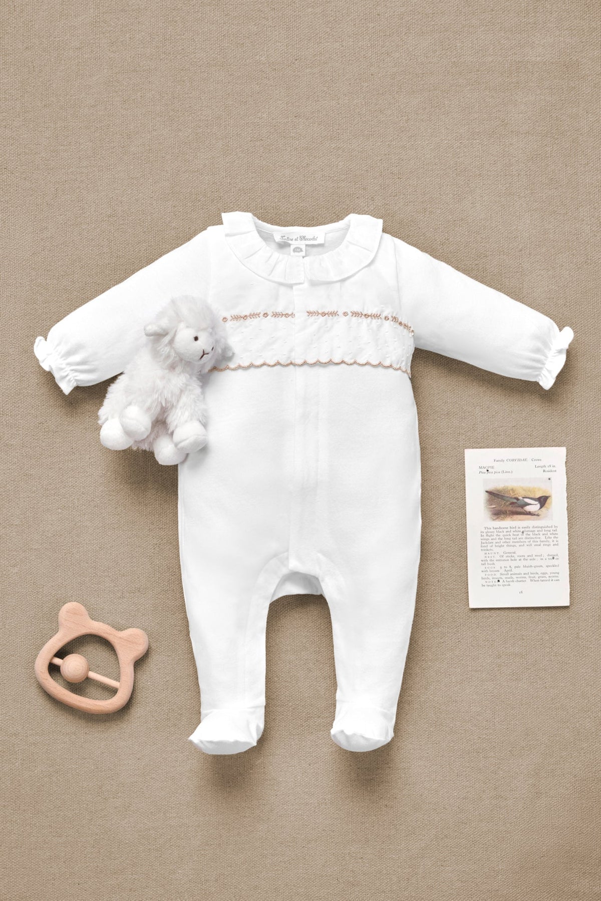 Onesie Pyjamas - White Cotton Pointed Collar Embroidery
