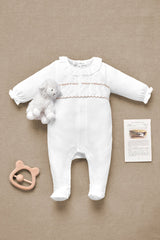 Onesie Pyjamas - White Cotton Pointed Collar Embroidery