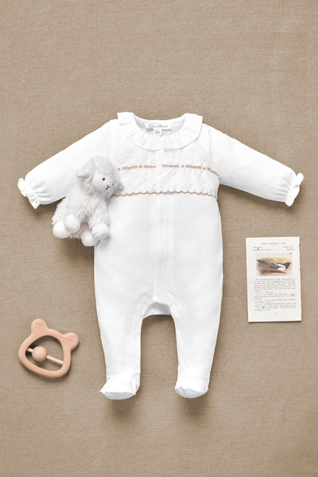 Onesie Pyjamas - White Cotton Pointed Collar Embroidery