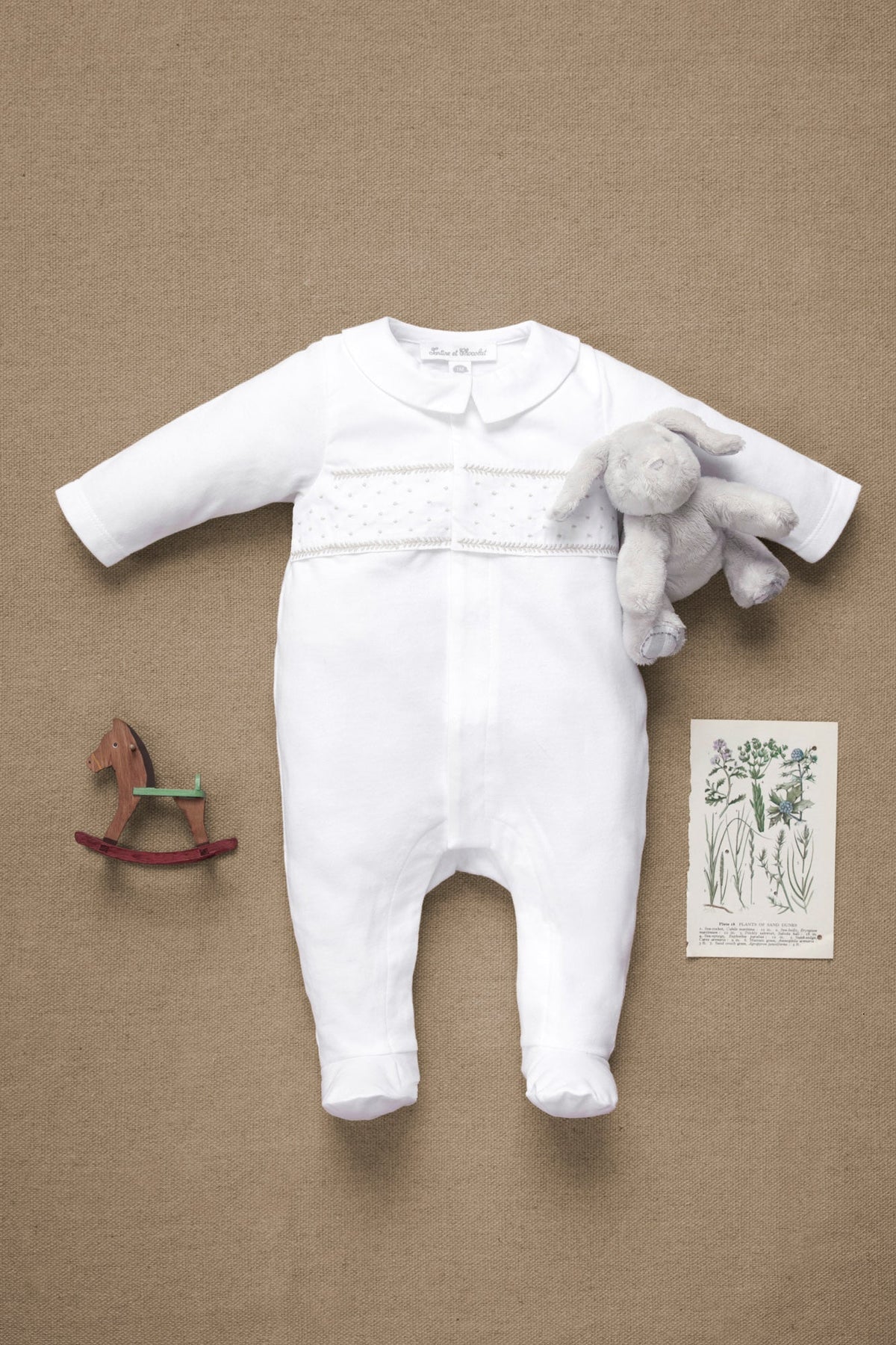 Onesie Pyjamas - White Scalloped Cotton
