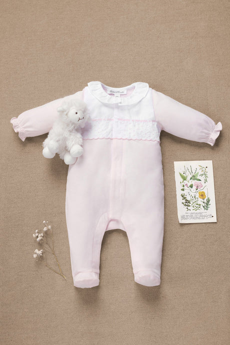 Onesie Pyjamas - Pale Pink Cotton Gathered Peter Pan Collar