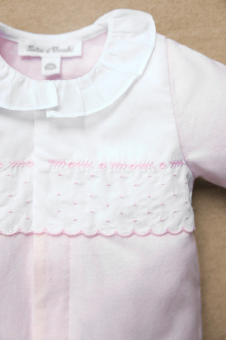 Onesie Pyjamas - Pale Pink Cotton Gathered Peter Pan Collar