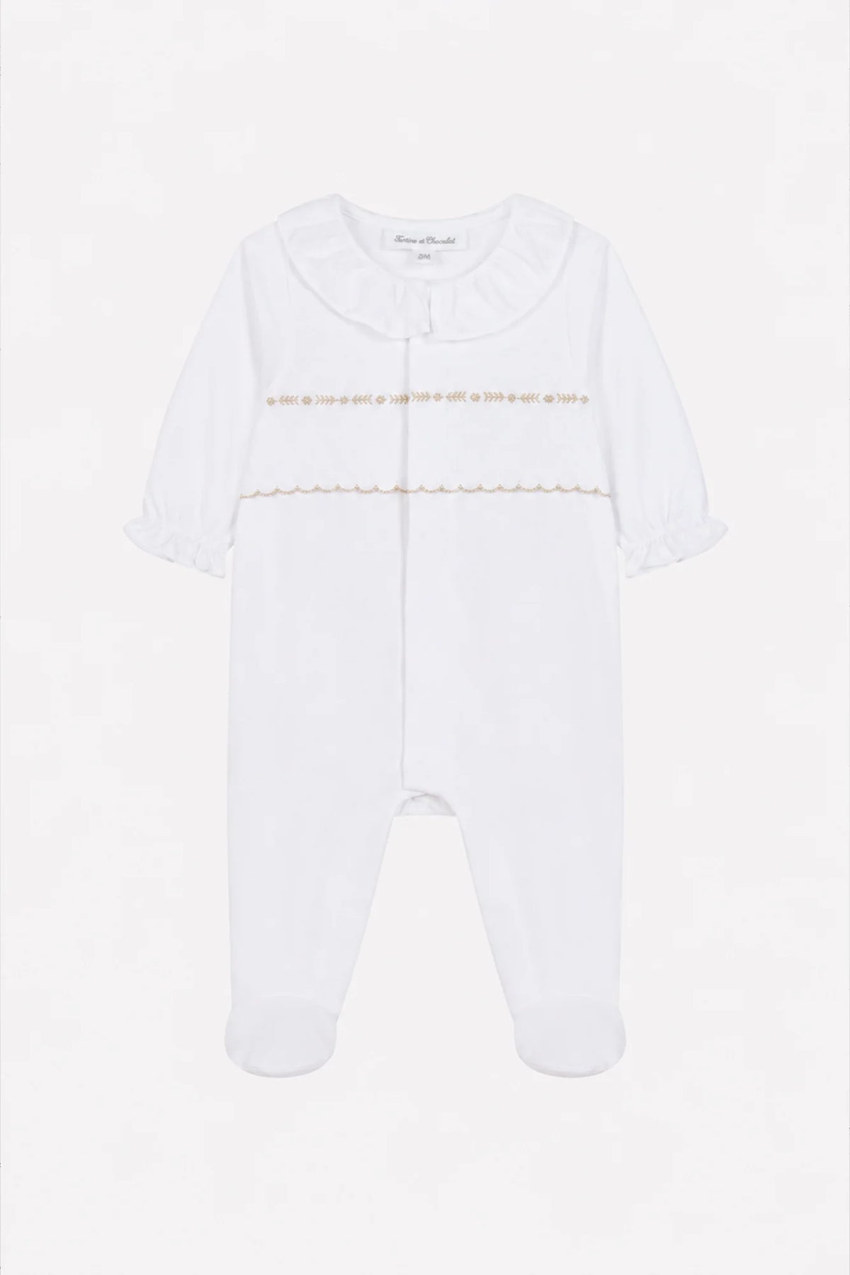 Onesie Pyjamas - White Cotton Pointed Collar Embroidery