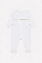 Onesie Pyjamas - White Cotton Pointed Collar Embroidery