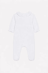 Onesie Pyjamas - White Cotton Pointed Collar Embroidery