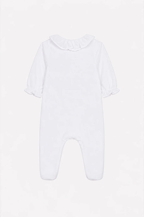 Onesie Pyjamas - White Cotton Pointed Collar Embroidery