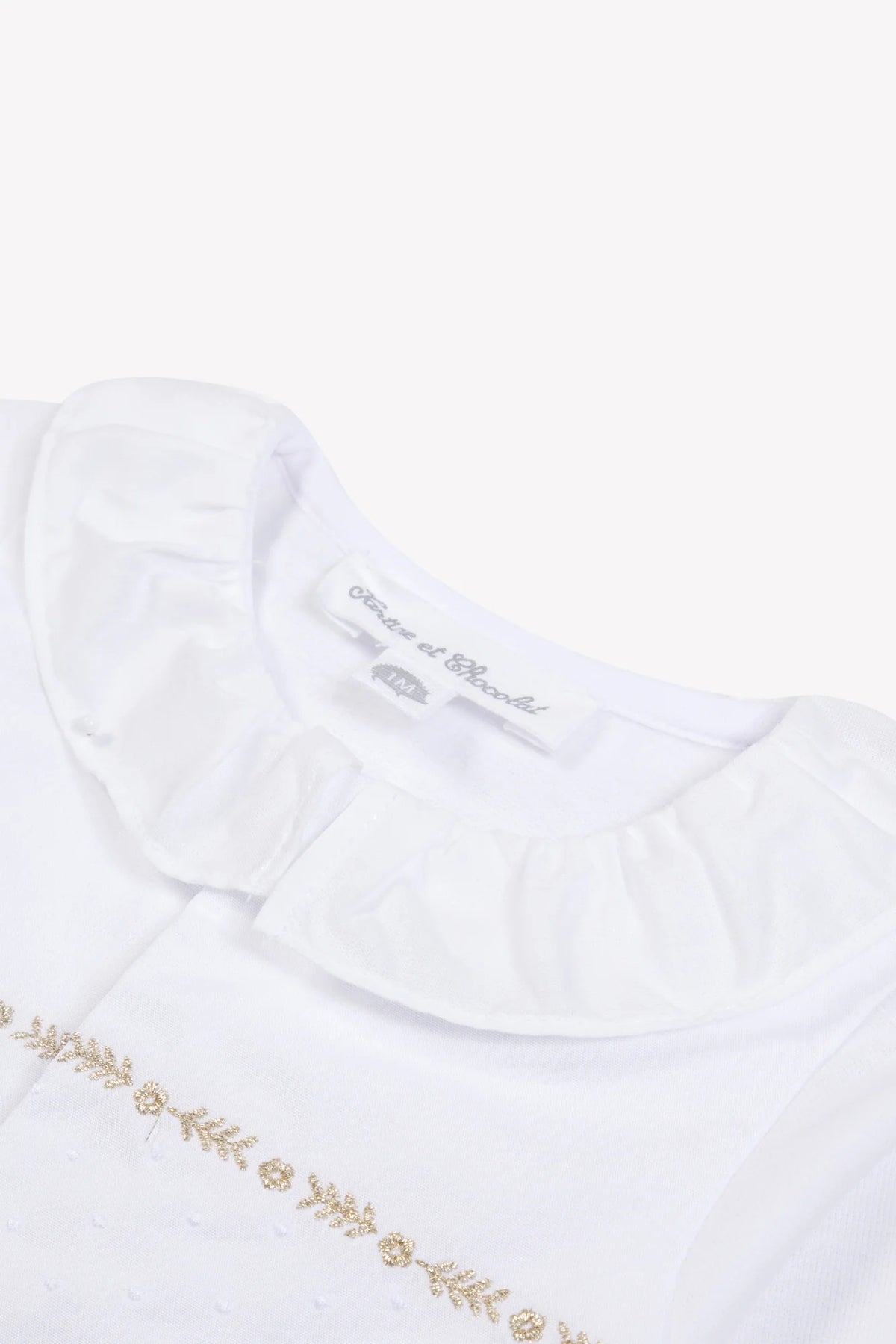 Onesie Pyjamas - White Cotton Pointed Collar Embroidery