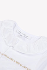 Onesie Pyjamas - White Cotton Pointed Collar Embroidery