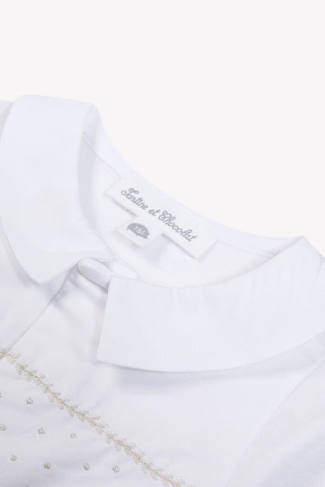 Onesie Pyjamas - White Scalloped Cotton