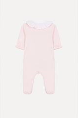 Onesie Pyjamas - Pale Pink Cotton Gathered Peter Pan Collar