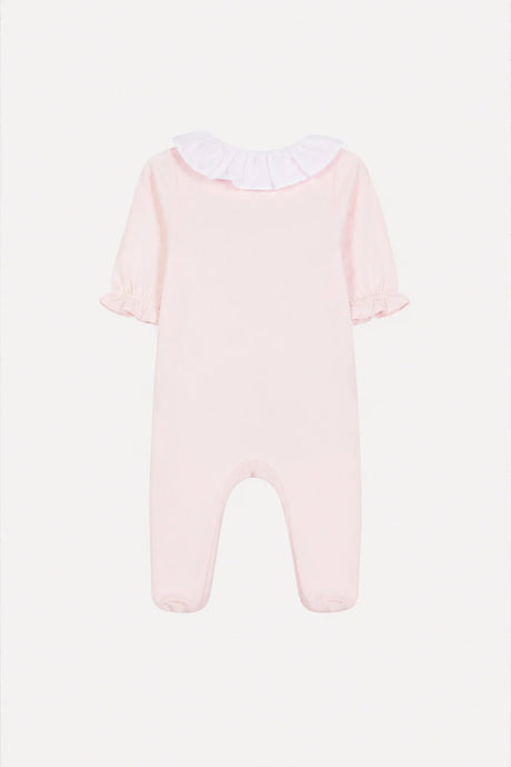 Onesie Pyjamas - Pale Pink Cotton Gathered Peter Pan Collar