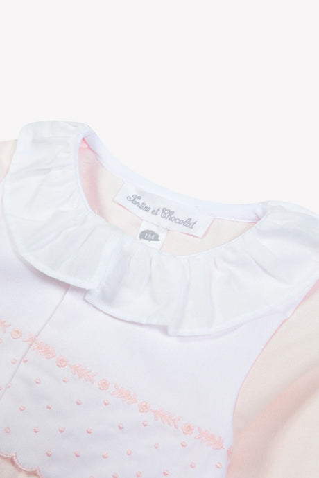 Onesie Pyjamas - Pale Pink Cotton Gathered Peter Pan Collar