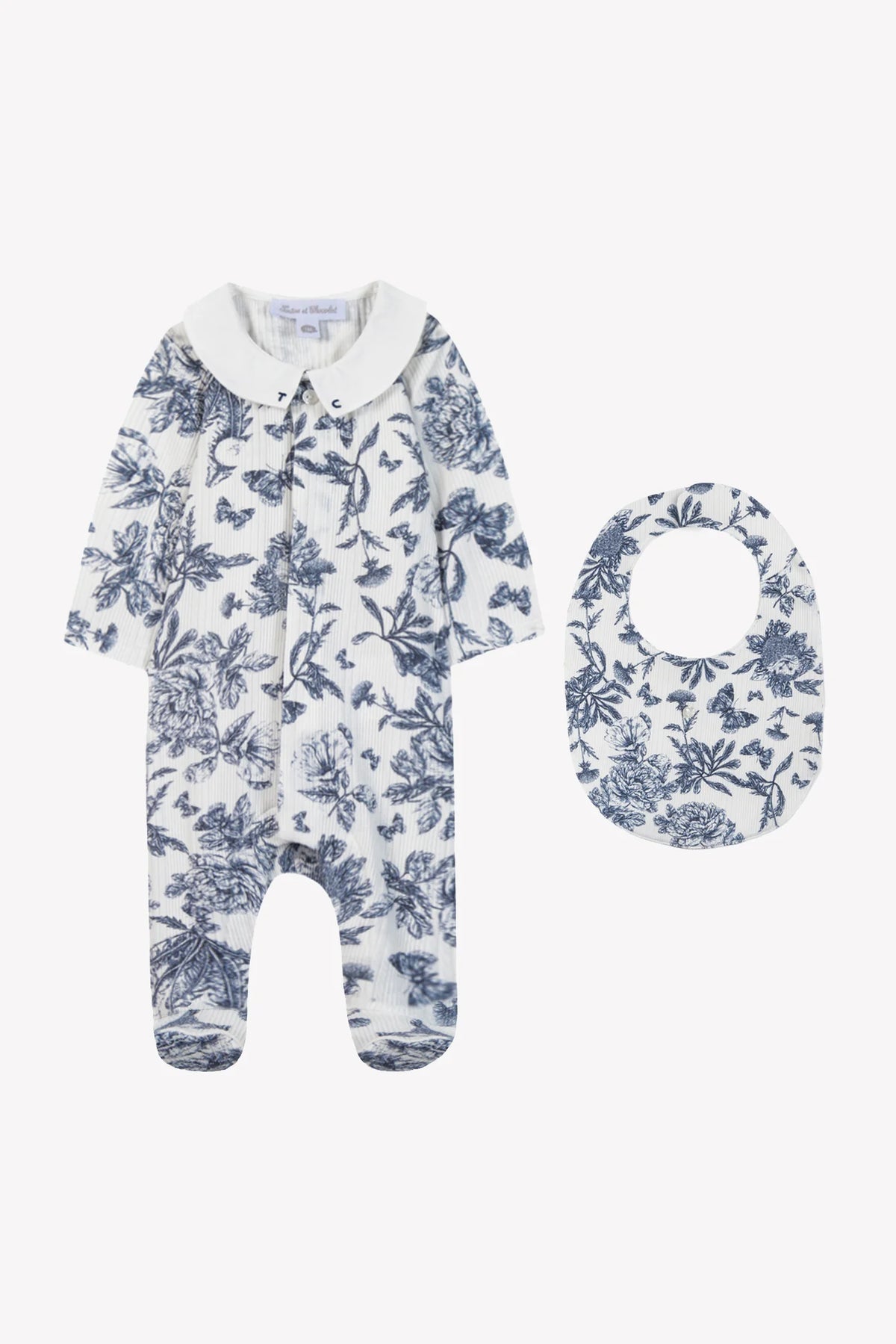 Set - Navy Pyjamas and Toile de Jouy Bib