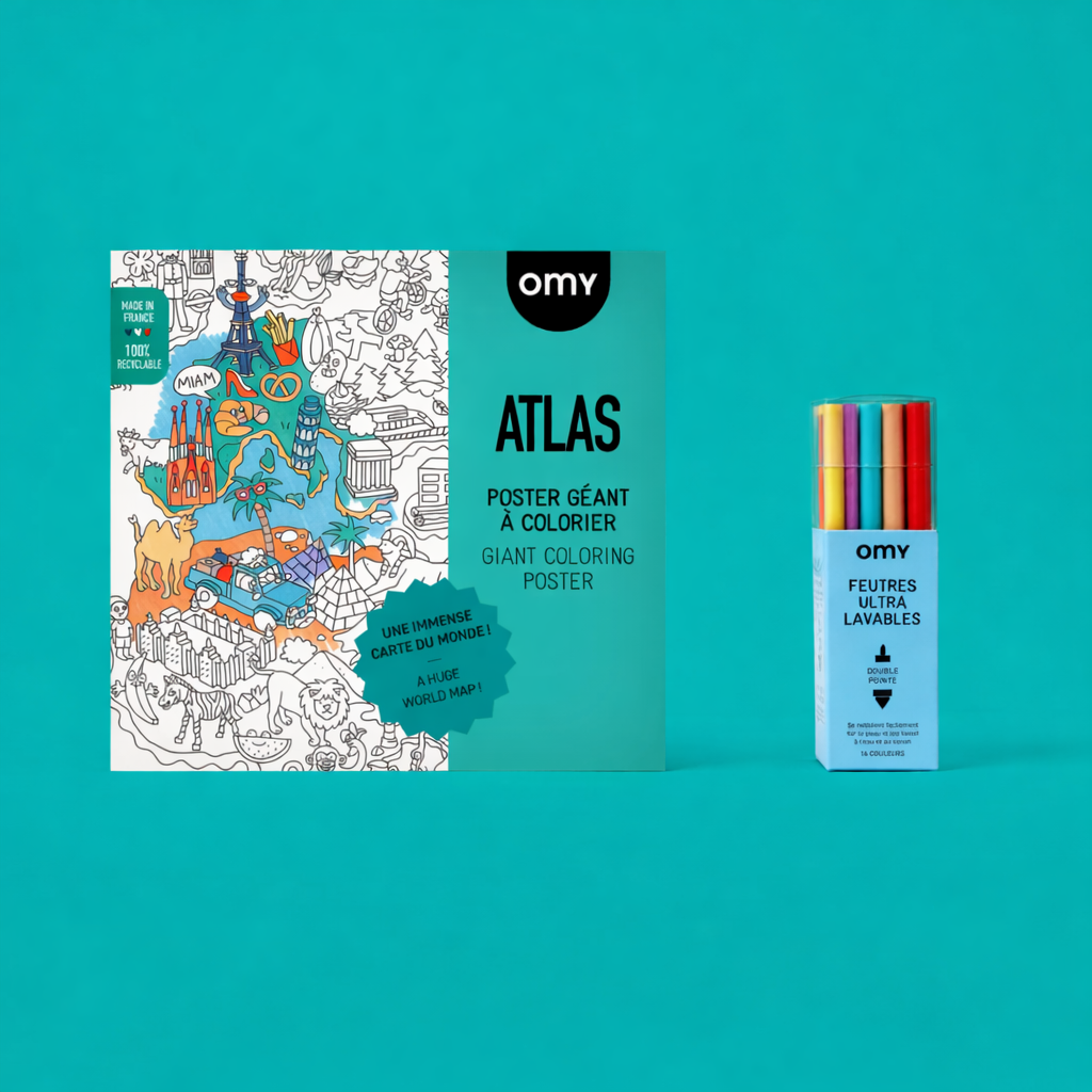 Set of Giant Poster Atlas with 16 Ultra Washable Markers