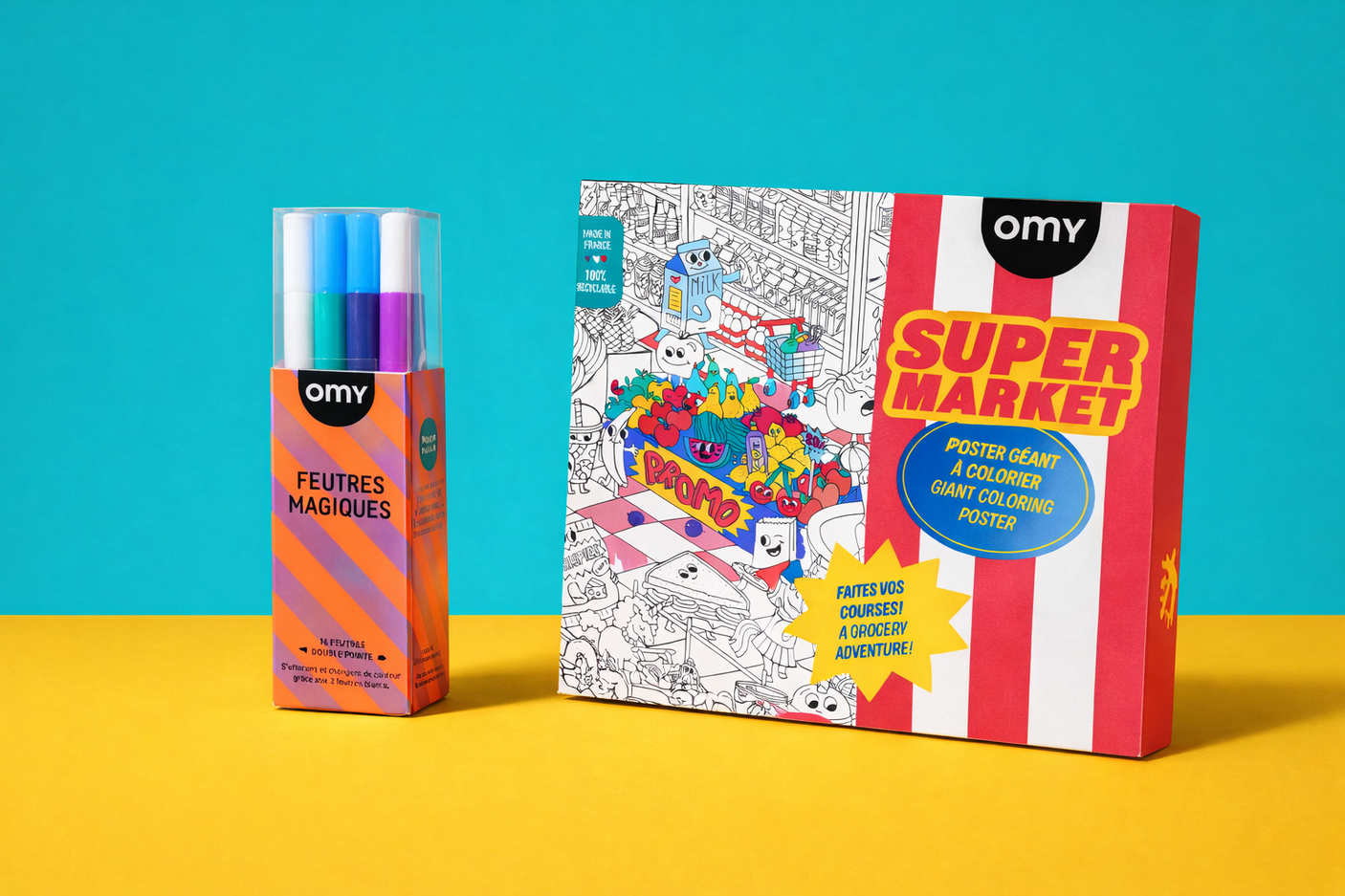 Set of Giant Poster Supermarket with 16 Magic Markers