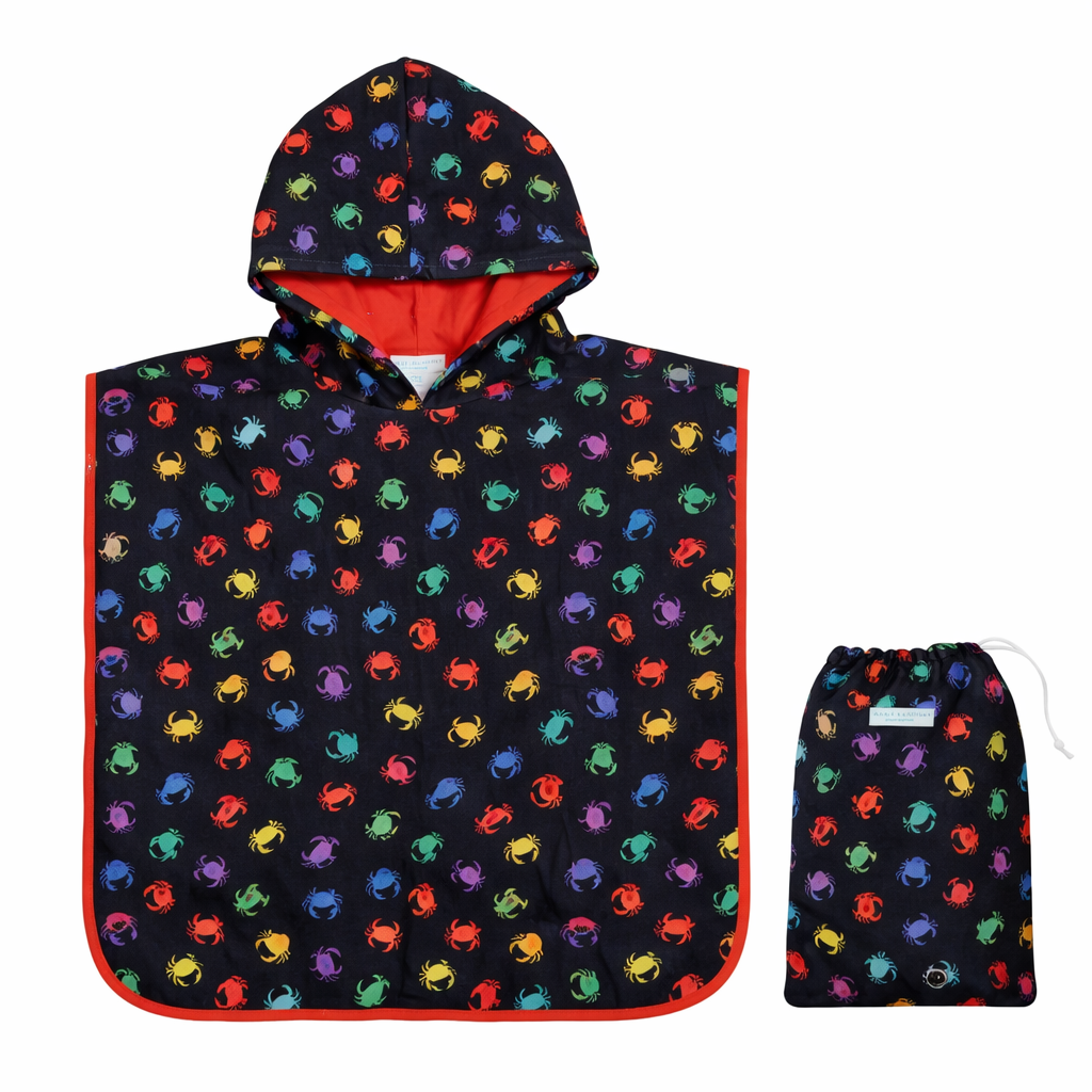 Hooded Terry Poncho - Neon Crabs