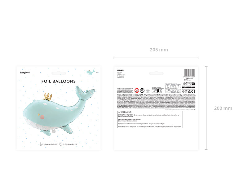 Foil balloon Whale, 36" sky-blue