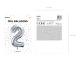 Foil Balloon Number ''2'' - Silver 86cm