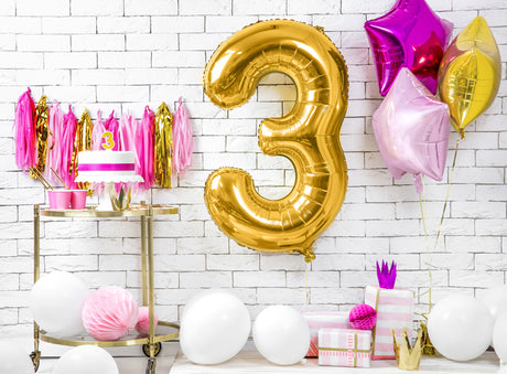 Foil Balloon Number ''3'' - Gold 86cm