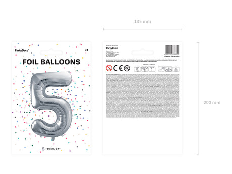 Foil Balloon Number ''5'' - Silver 86cm