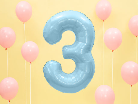 Foil Balloon Number ''3'' - Light Blue 86cm