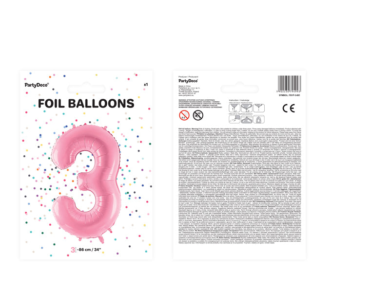 Foil Balloon Number ''3'' - Pink 86cm