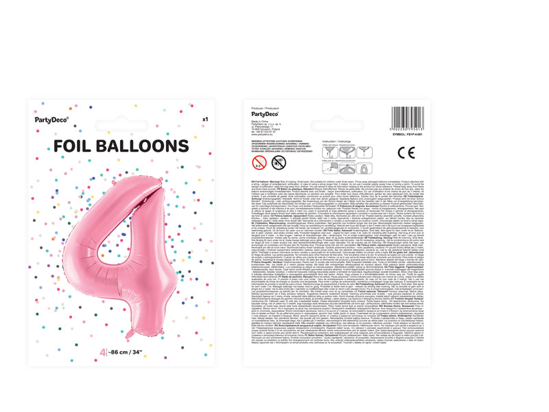 Foil Balloon Number ''4'' - Pink 86cm