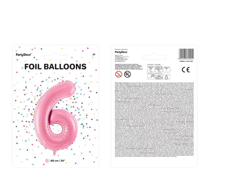 Foil Balloon Number ''6'' - Pink 86cm