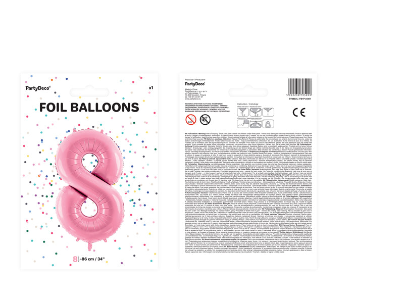 Foil Balloon Number ''8'' - Pink 86cm