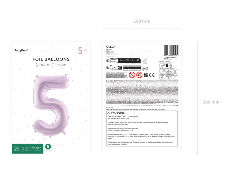 Foil Balloon Number ''5'' - Purple 72cm